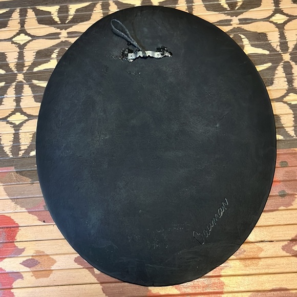 Artisan Signed Ceramic Oval Wall Hanging with Leaves - Picture 3 of 4